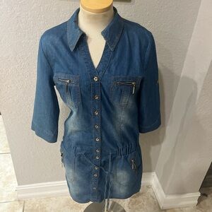 Denim Button-Up Dress with Pockets